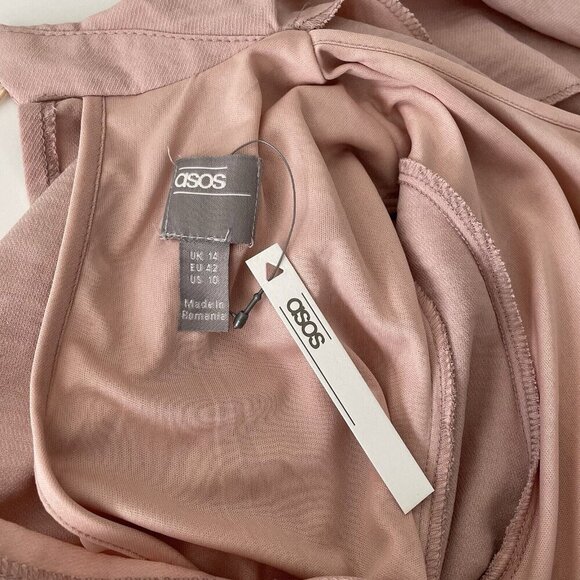 ASOS Mauve Pink Dress Open Slit Back Long Sleeve Demure High Neck Office Size 10 - Picture 6 of 10